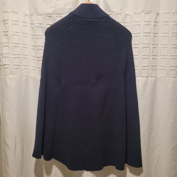 G.I.L.L. Navy Blue Sweater Cape Poncho  Gold Brass Button XS Nautical Minimalist - Picture 6 of 8